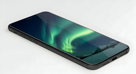 Stunning Aurora Borealis Display on Modern Smartphone Screen High Resolution Image Perfect for Mobile Wallpaper Backgrounds