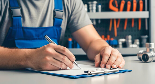 Plumber Filling Out Work Order