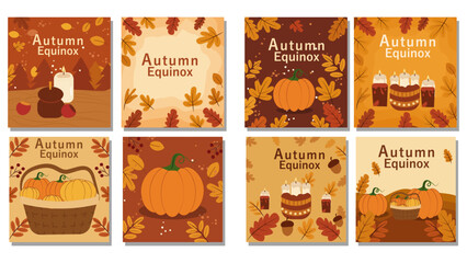 Autumn Equinox Square Vector Graphics Collection - Pumpkins & Fall Leaves