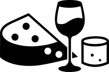 Black and White Cheese and Wine Pairing Icon