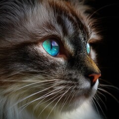 Captivating feline gaze illuminated by softly diffused light in an intimate indoor setting showcasing striking blue eyes