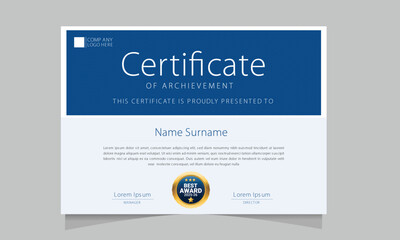 Modern Certificate of Achievement Template – Blue and White