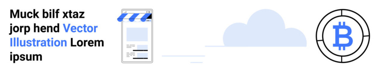 Bitcoin logo inside a circle connected to a video content icon and cloud graphic. Ideal for cryptocurrency, blockchain, cloud storage, video streaming, financial technology, digital marketing, simple