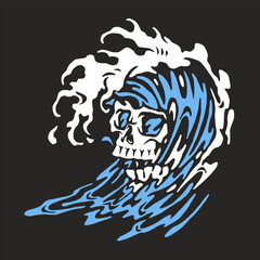 Artistic representation of a skull in ocean wave
