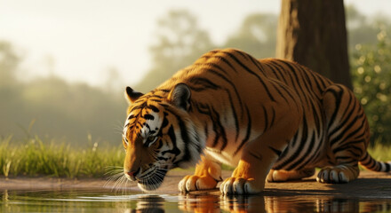 Obraz premium Tiger Drinking Water