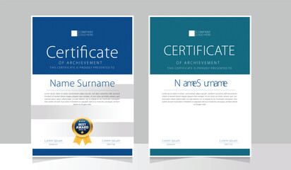 Modern Certificate of Achievement Template &ndash; Blue and White