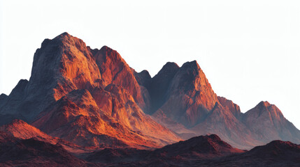 Naklejka premium A stunning view of rugged mountains basking in the warm glow of the sun.