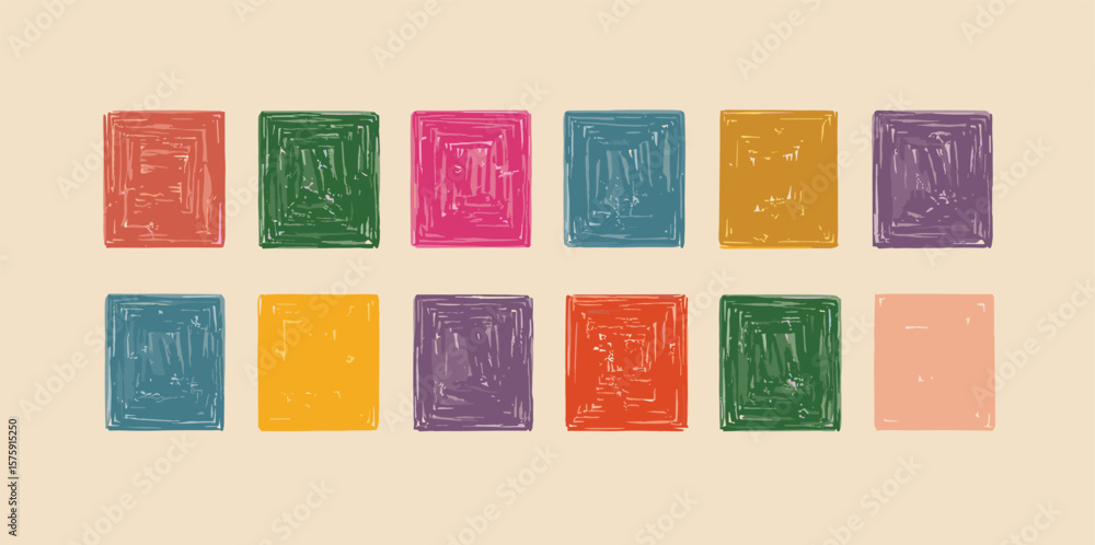 Fototapete grungy distressed aged retro textured hand printed square shapes collection. linocut vector squares 