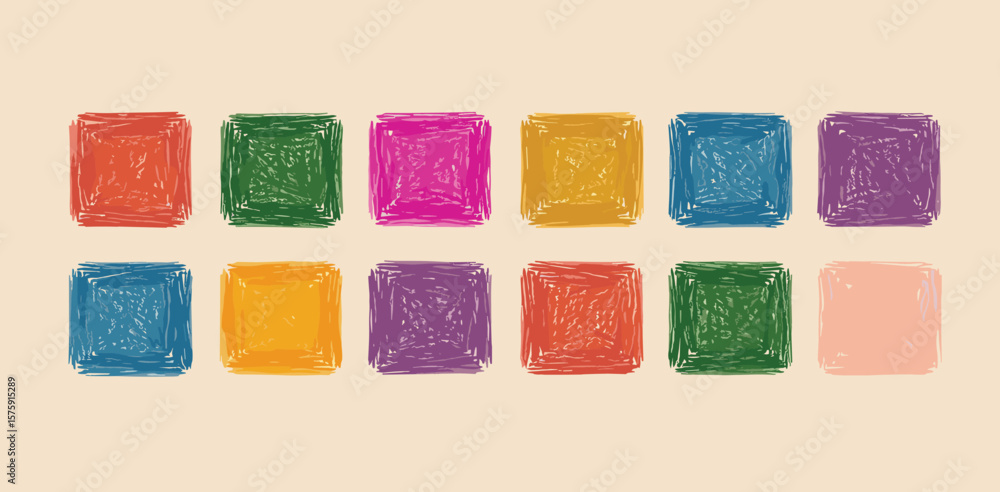 Fototapete Grungy distressed aged retro textured hand printed square shapes collection. Linocut vector squares rough worn scuffed shabby textures artistic backgrounds set.