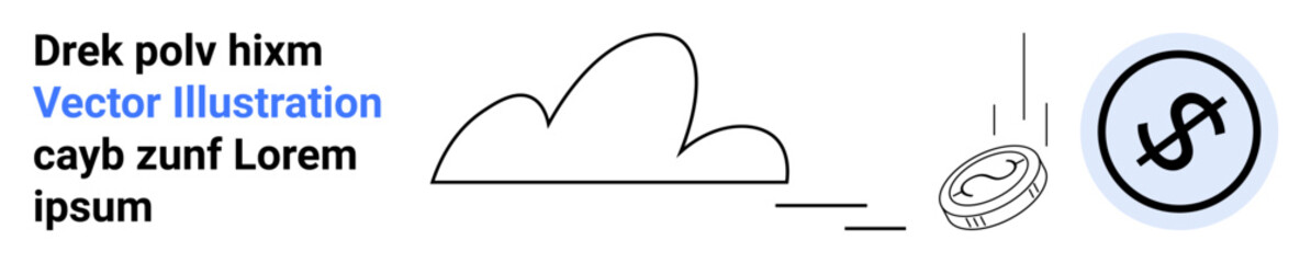 Cloud and flying coin symbolizing digital transactions, cloud computing, currency transfer, and financial tech. Ideal for finance concepts, digital innovation, budget tools, cryptocurrency, fintech