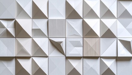 Abstract Geometric Wall Art:  Modern White and Beige 3D Triangular Tiles