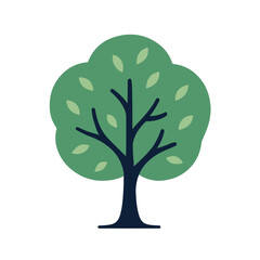 vector tree with green leaves, Flat Vector Illustration of a Minimalistic Green Tree on White Background