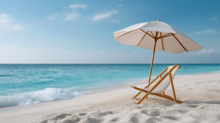 Beach chair under one umbrella.