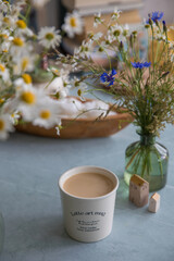 Glass of coffee on the table, coffee with milk