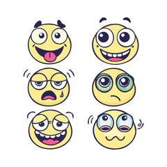 Set of funny retro groovy cartoon face. Vector illustration