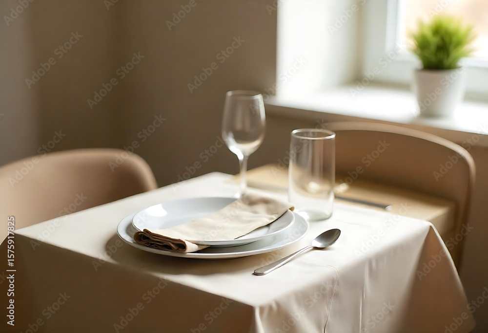 Poster generative ai elegant dining table setting prepared for a meal