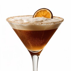 "Realistic Illustration of a Coffee Cocktail in a Martini Glass with Chocolate Orange Garnish"
