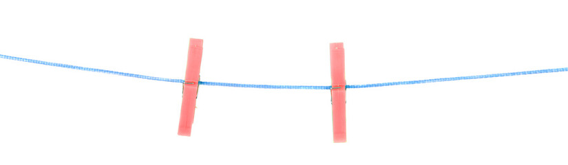 two red pegs on a rope on a white background