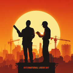 Obraz premium Workers at construction site celebrate international labor day