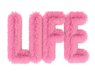 Whimsical Fluffy Pink Life Text, Isolated on White Background PNG