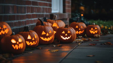 Obraz premium Halloween thrills with chilling tales, carved pumpkins, spooky sounds, cobweb-covered doors, and playful fear. Monsters, zombies, and fairies roam as treats and tricks fill the crisp night air. On Hal