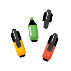 Multicolored highlighters collection illustration. Vector Isolated on white background. Back to school. Felt-tip pens set