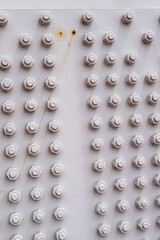 steel beams is bolted down. Close-up shows the connection of the metal powerful straight crossbar, bridge connection, iron architecture, in Chongqing, China