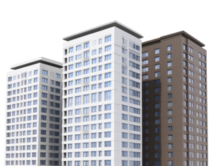 Firefly_PNG Residential building architecture city white background.
