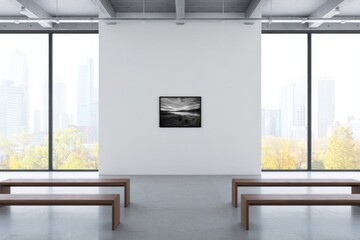 Fototapeta premium Minimalist Art Gallery with Black and White Landscape Photo