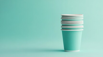 Disposable cups arrayed over pale green setting depicting various purposes and advanced society free of plastic lovely hue, Generative AI.