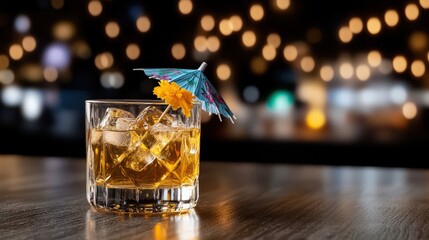 Refreshing Cocktail with Colorful Umbrella in Vibrant Tropical Setting