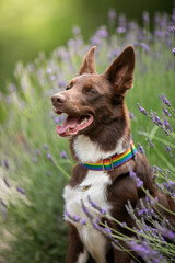 border collie in lavender