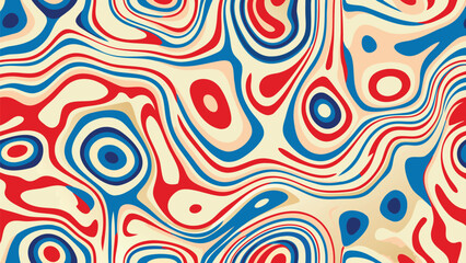 Abstract wavy pattern with red blue and beige colors creating a swirling and flowing design element