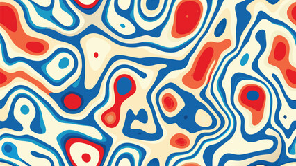 Fototapeta premium Abstract topographic map with red, blue, and beige layers creating a wavy pattern design