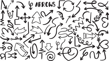 Arrows and Symbols Doodle Set – Navigation, Flow, Sketch Style, Direction, Pointer, Infographic, Hand-Drawn, Curved, Black and White