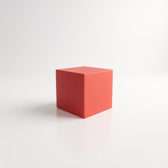 Fototapeta premium Minimal red cube on glossy white background for product mockup or abstract design, generative AI