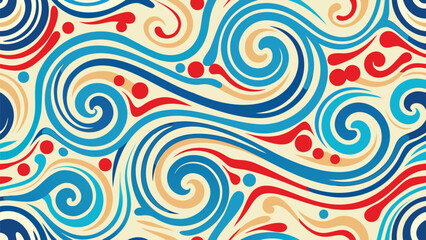 Abstract swirls in blue red and beige creating a dynamic and visually appealing background pattern design