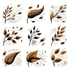 image of wind blowing carrying dry leaves with a simple and minimalist flat design using a white background