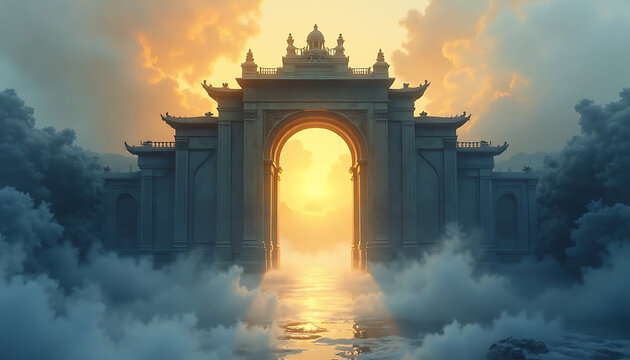 Ancient Temple Gate with a Beautiful Sky and Dramatic Cloudy Atmosphere
