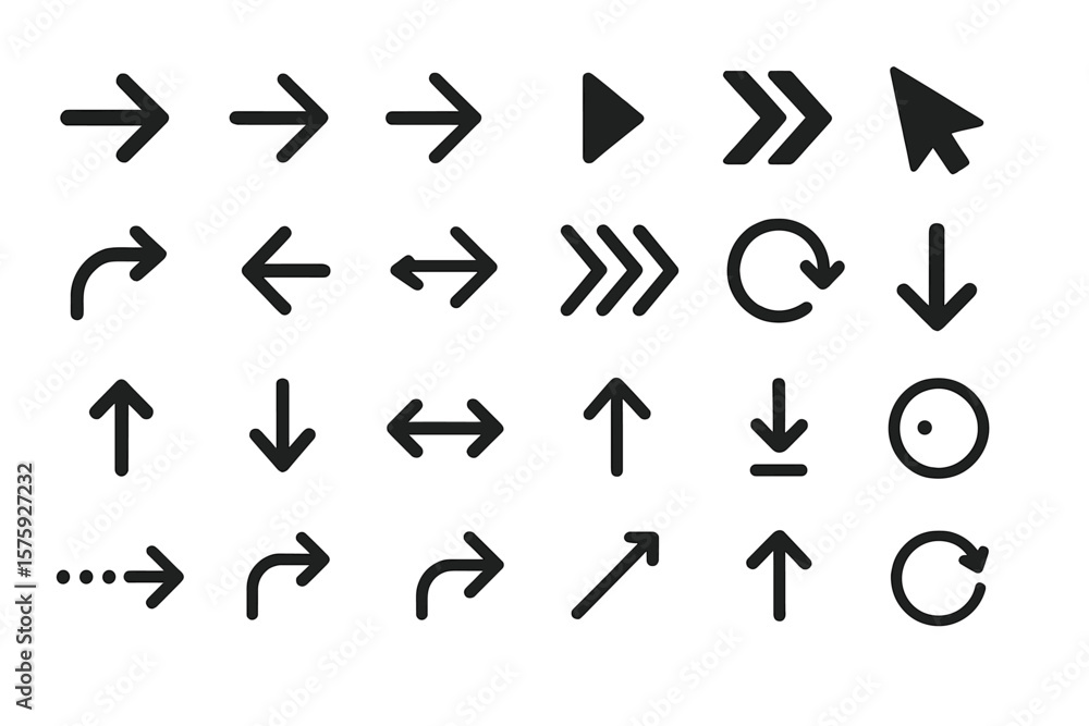 Poster black vector arrows collection. arrow cursor icons. modern simple arrow vectors. various arrow shape