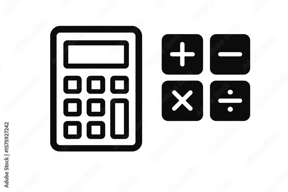 Poster calculator icon set. simple flat calculator symbol with plus, minus, multiply, divide buttons. math 