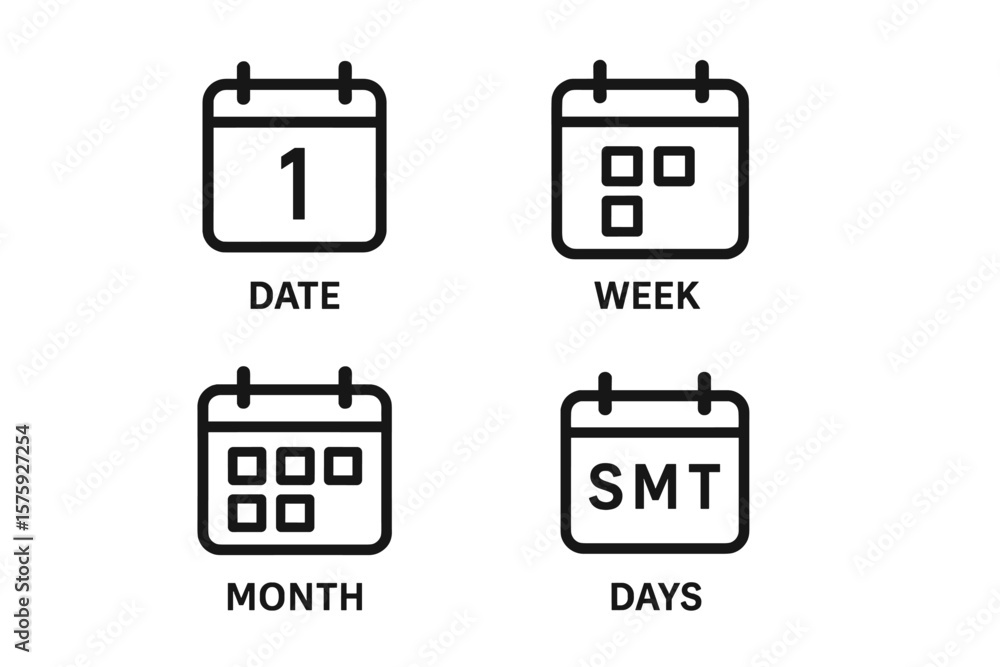 Poster simple calendar line icon set for ui and ux design. vector pictograms for date, week, month, and day