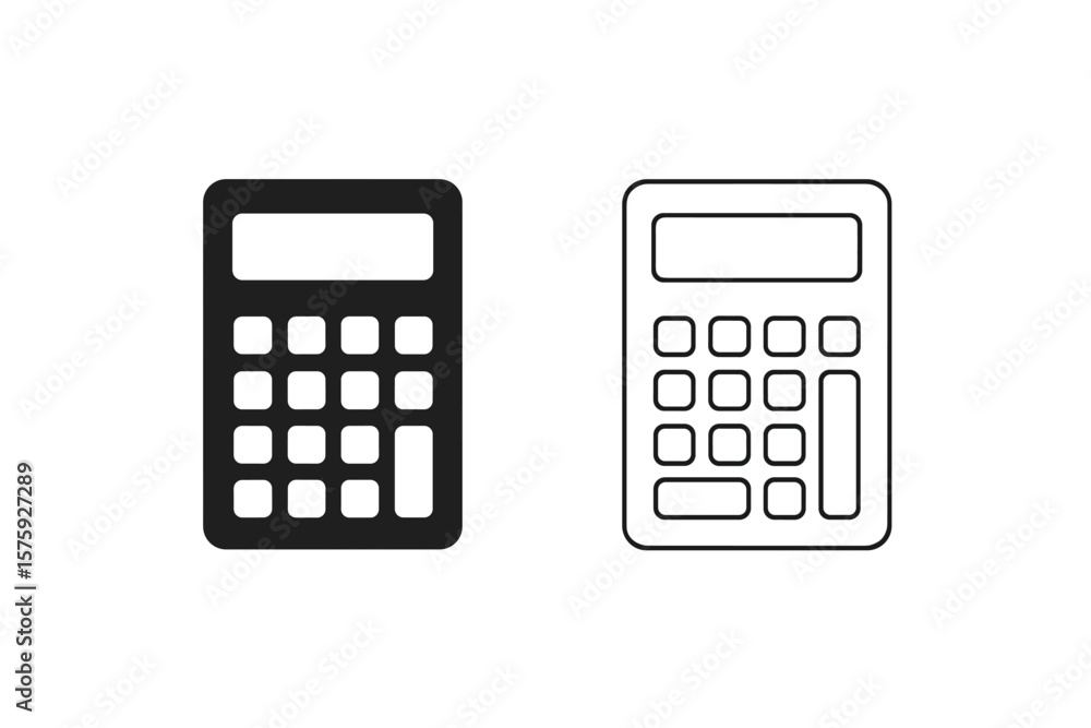 Poster calculator icon set. simple flat calculator symbols. minimalist black and outline calculator vector 