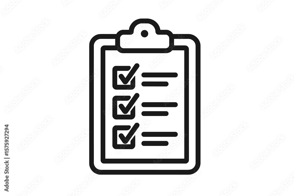 Poster checklist clipboard icon. outline clipboard with check marks. survey, to-do list, task management, f