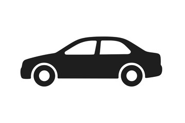 Fototapeta premium Sedan Car Icon Side View. Modern Vehicle Silhouette. Automobile Symbol for Apps, Websites, Infographics. Black Simple Car Vector. Transportation, Urban Mobility, Compact Car, Isolated Clipart