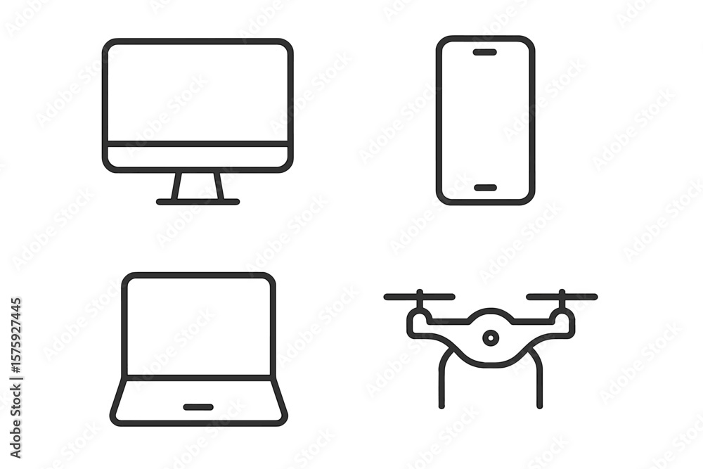 Aufkleber device and gadget icon set. line style web icons for mobile app. smart devices, technology concept. 