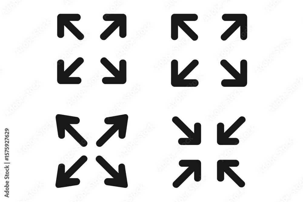 Poster full screen and exit full screen vector icon set. expand, collapse, maximize, and minimize arrow sym