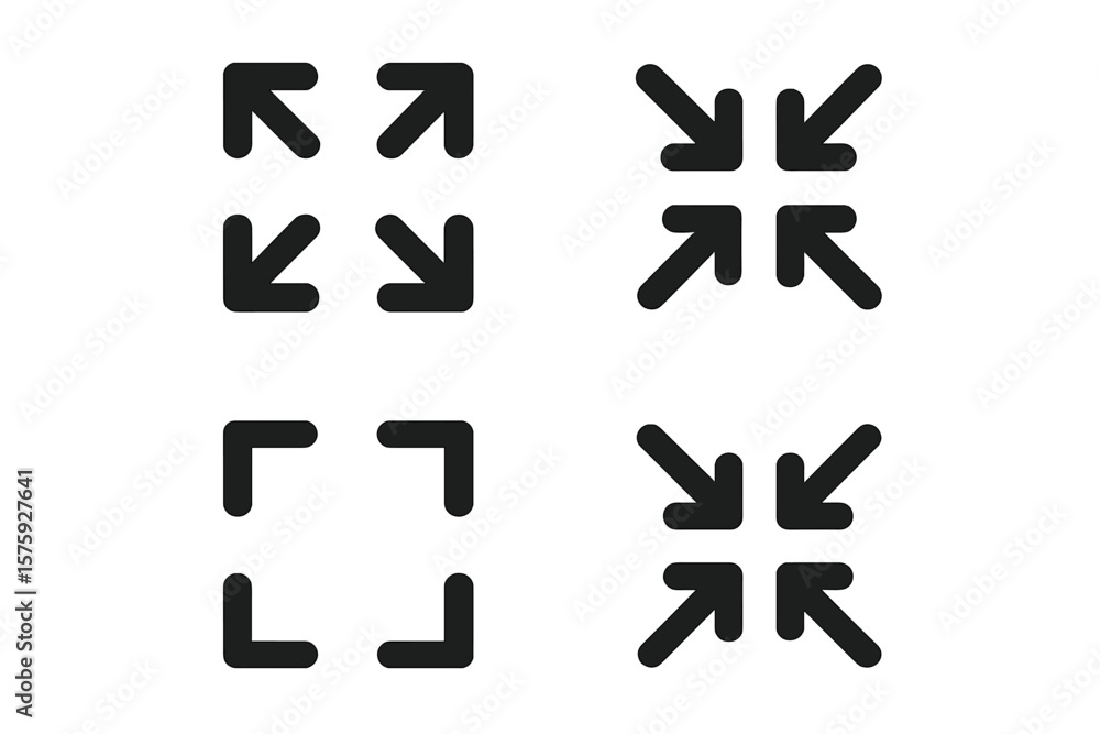 Poster full screen and exit full screen vector icon set. maximize, minimize, expand, collapse arrow buttons