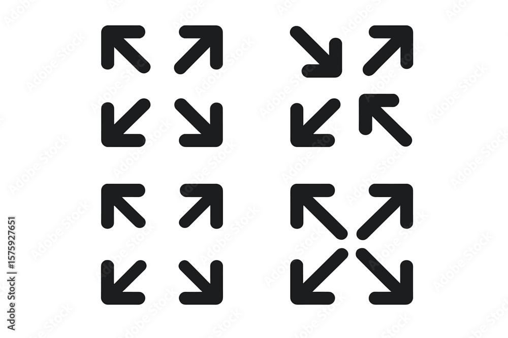 Poster full screen and exit full screen vector icons set. arrow mark symbols for ui design. maximize, minim
