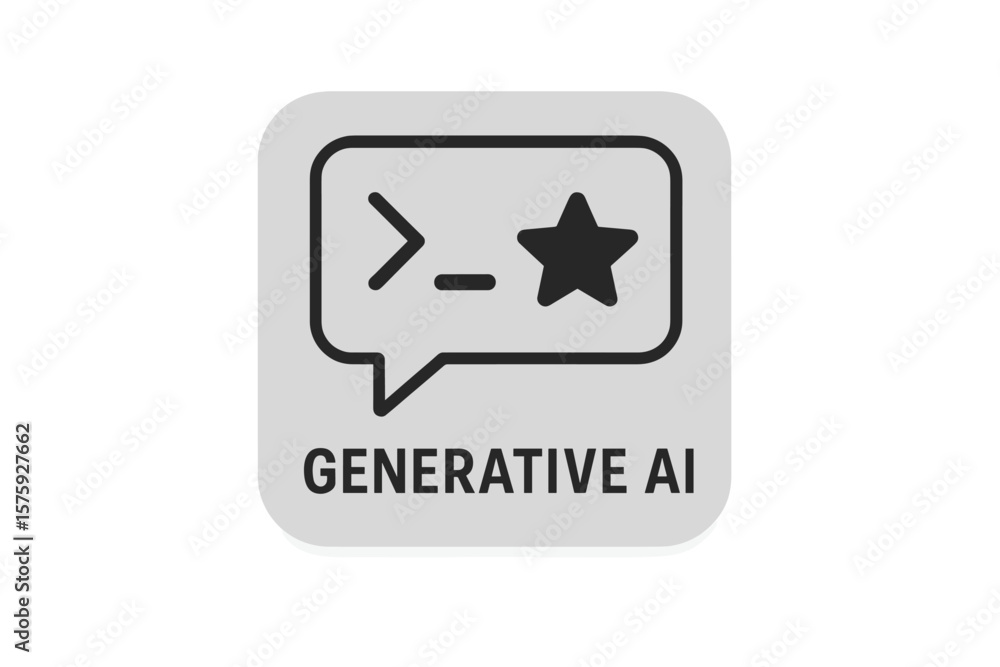 Poster generative ai icon with command prompt and star symbol, speech bubble, modern app button, ui ux desi